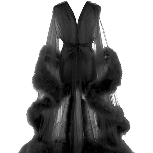 Women Long Lingerie Tulle Bathrobe Wedding